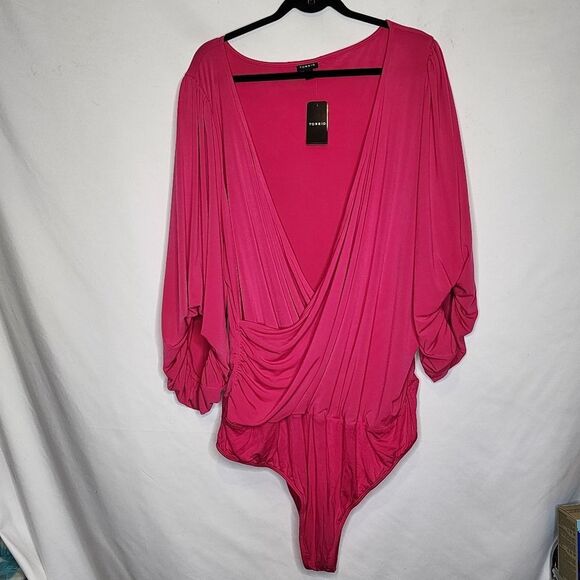 5X 28W Torrid Pink Knit Bodysuit Surplice V Neck Long Sleeve Snap Close Offfice - Picture 2 of 12